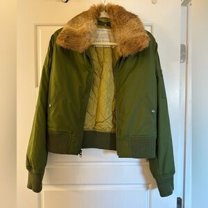 Vince Green Bomber Jacket with Fur Collar - size M